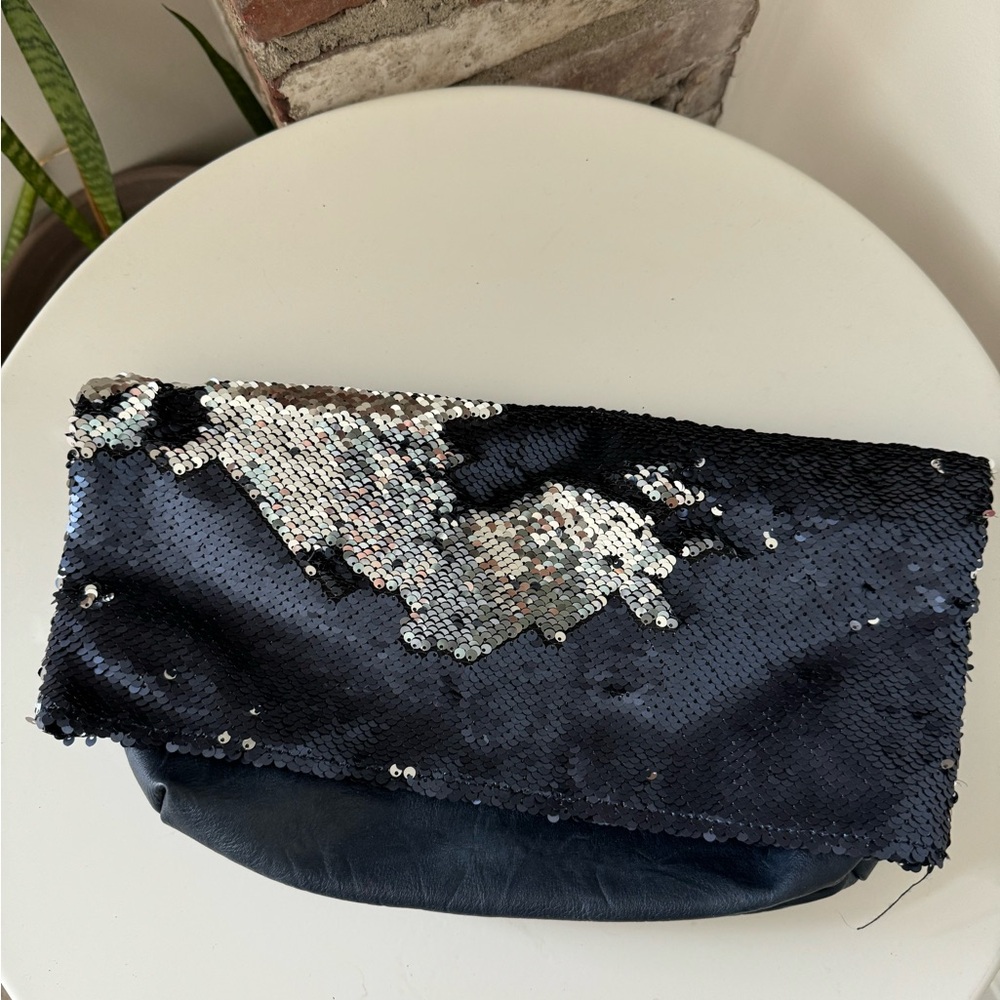 Anthropology Navy Sequin Clutch Bag